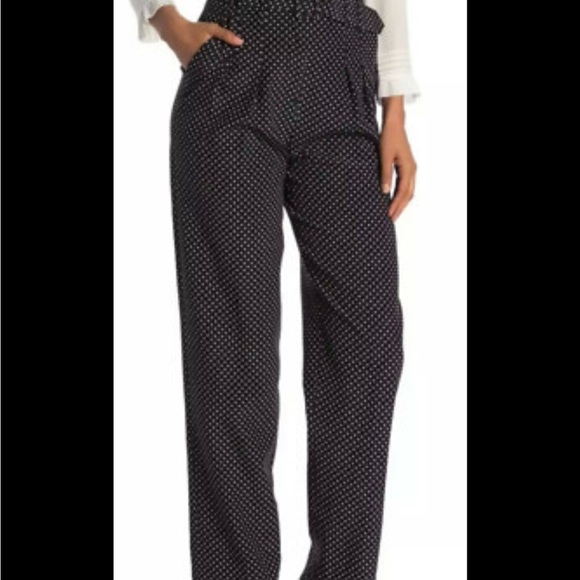 REBECCA TAYLOR BELTED SILK NAVY COMBO POLKA DOT PAPERBAG PANTS W/ BELT - Picture 8 of 8